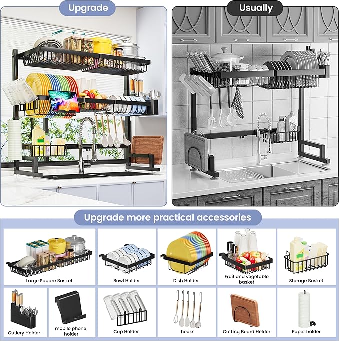 ADBIU Over The Sink Dish Drying Rack Snap-On Design 2 Tier Large Dish Rack - Image 5