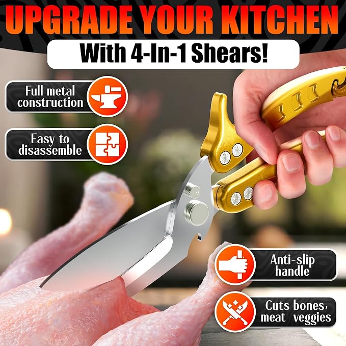 Heavy Duty Poultry Shears – Kitchen Shears Dishwasher Safe, Spring-Loaded - Image 4