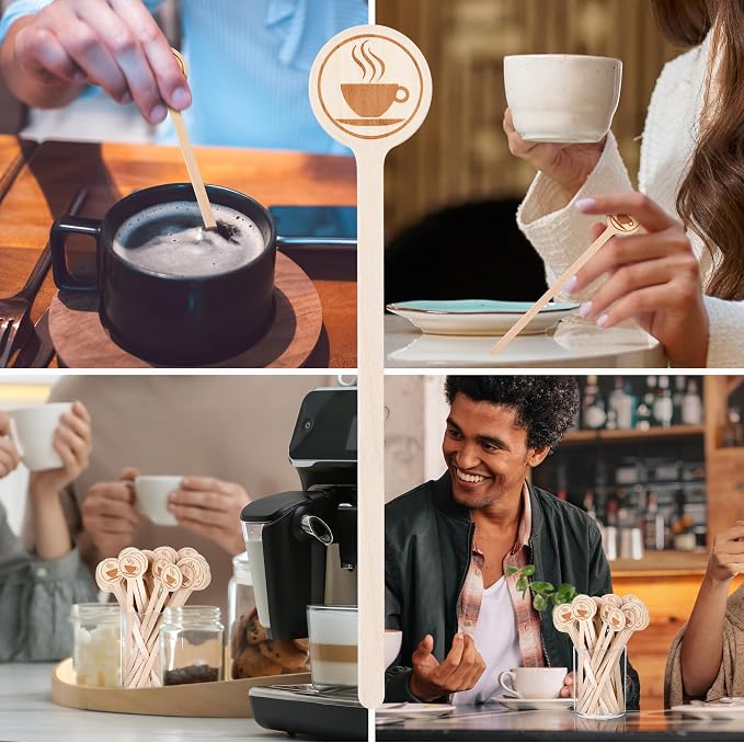 100Pcs Coffee Stirrers-5.9 Inch Natural Wooden Stir Sticks - Image 5