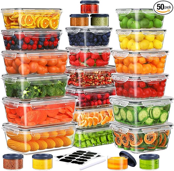 50 PCS Food Storage Containers Set, Plastic Food Containers by KITHELP