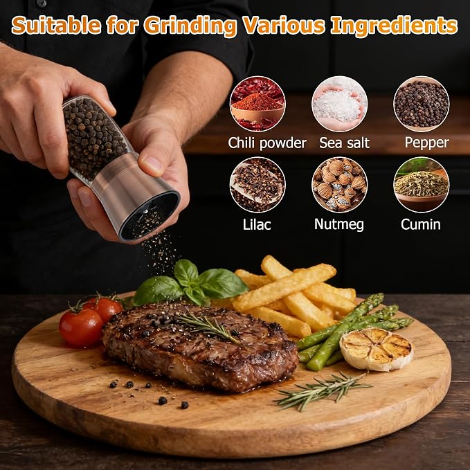 R DRURLCD Short Copper Salt and Pepper Grinder Set of 2, Manual Adjustable - Image 4