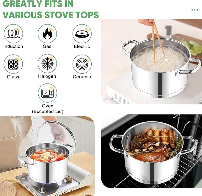 TeamFar Stainless Steel Stock Pot, 4-quart Tri-ply Base Stockpot Cooking Pasta - Image 4