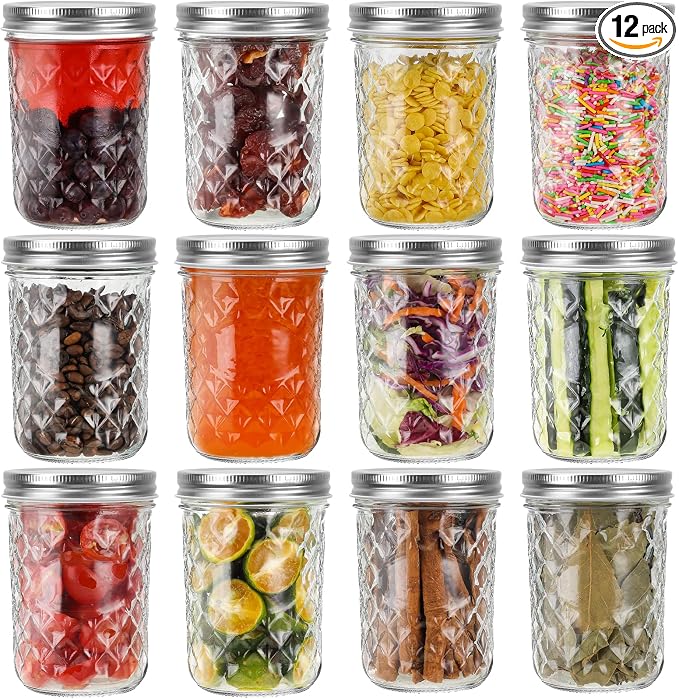 Eathtek 16oz Wide Mouth Glass Mason Jars 12 Pack, 480 ml Glass Canning Jars by Eathtek