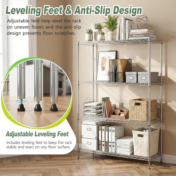 BestOffice 4-Tier Wire Shelving Unit, 1000 LBS Heavy Duty Metal Storage Shelves - Image 6