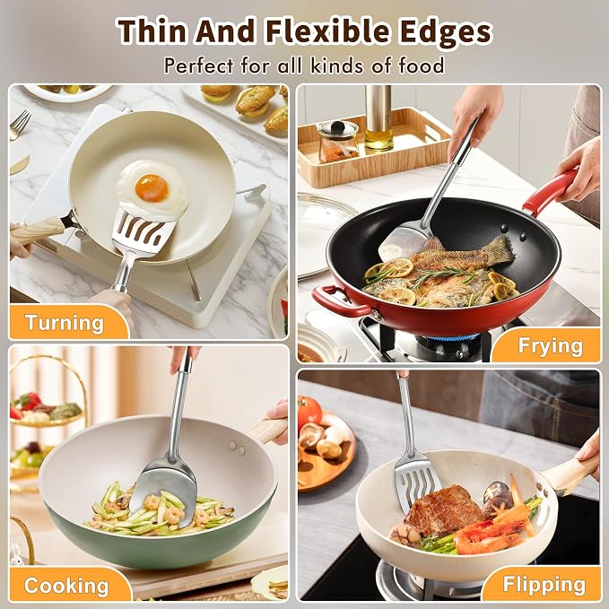 2 Pcs Stainless Steel Spatulas Set, Metal Spatula Solid & Slotted Turner - Image 7