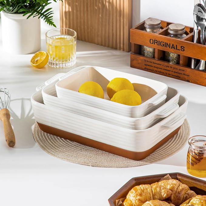 MALACASA Casserole Dishes for Oven, Ceramic Baking Dishes Set of 3, Baking Pan - Image 9
