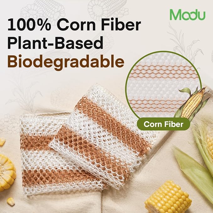 Modu 6 Pack EcoCorn Dish Sponges Scrubbers – 100% Corn Fiber, Biodegradable - Image 2