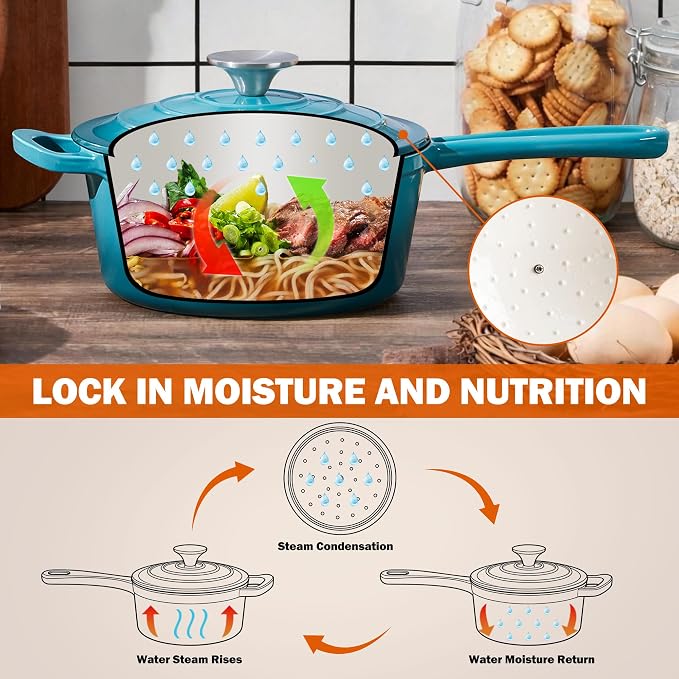 Homikit 3 Quart Saucepan with Lid, Enameled Cast Iron Saucepan - Image 5