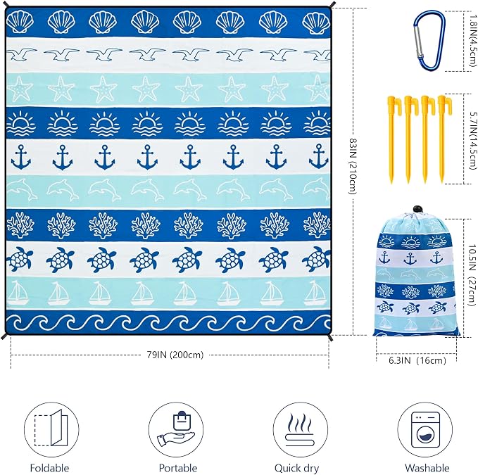HIHOHO Beach Blanket Waterproof Sandproof Extra Large Beach Mat 79" X - Image 2