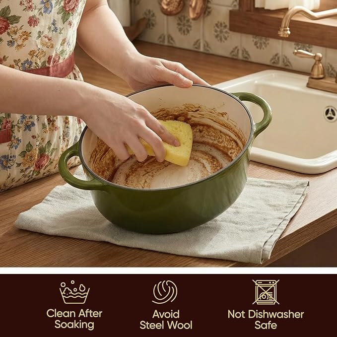 Vintage Style Oval Dutch Oven for Bread Baking, 4.5 Quart Non Stick Enameled - Image 6