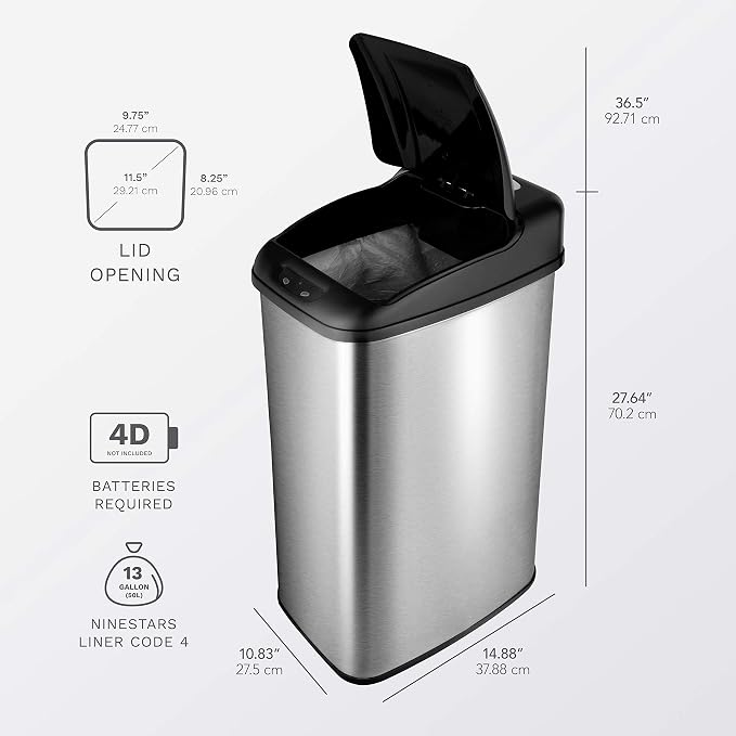 NINESTARS DZT-50-6 The Original Automatic Motion Sensor Trash Can, 13.2 Gal. / - Image 3