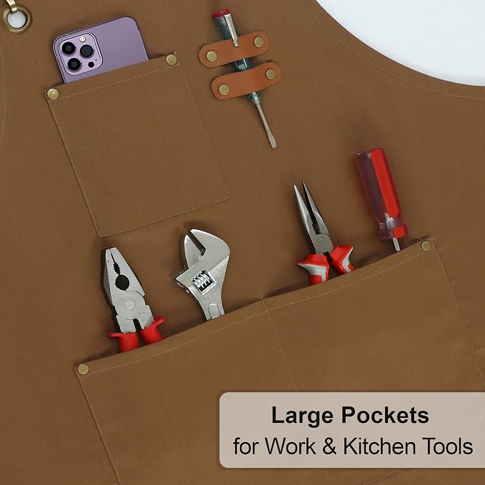 RUVANTI Work Aprons for Men, Oil & Water Repellent, PolyCotton Cross Back - Image 8