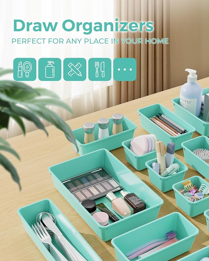 BiuLeon 25 PCS Plastic Drawer Organizers Set, 4-Sizes Vanity and Makeup - Image 3