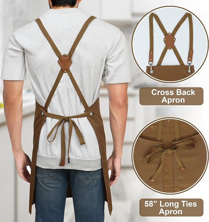RUVANTI Work Aprons for Men, Oil & Water Repellent, PolyCotton Cross Back - Image 7
