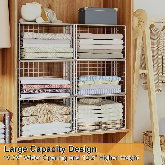 6 Pack Closet Organizers And Storage, Stackable Closet Shelf Organizer Storage - Image 4