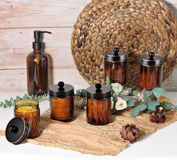 Amolliar Amber Glass Qtip Holder, Apothecary Jars - Image 7