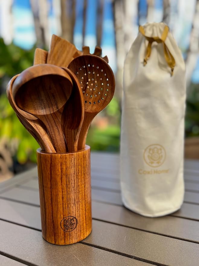 Wooden Cooking Utensils Set – Coki Home 9-Piece Teak Wood Kitchen Utensils - Image 3
