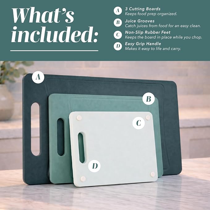 COOK WITH COLOR Non-Slip Cutting Board Set – Kitchen Essentials with Easy Grip - Image 2
