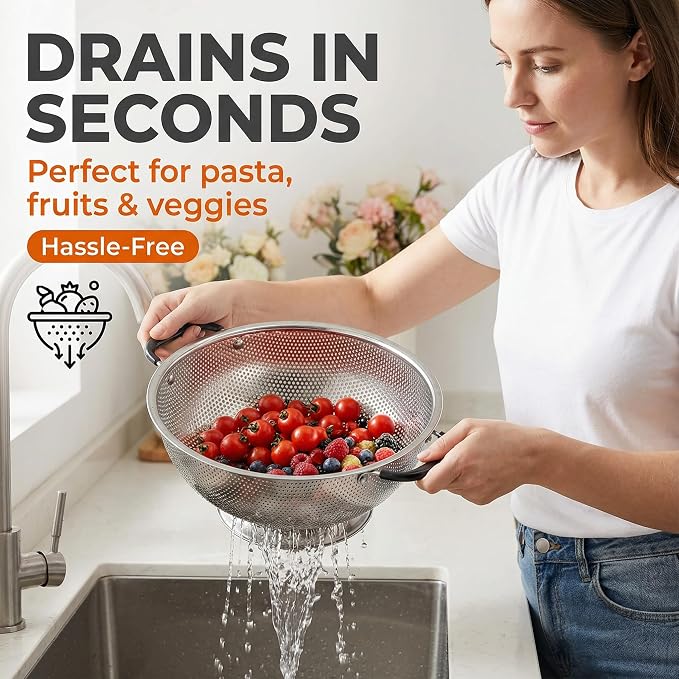 304 Stainless Steel Colander, 3 Quart Micro-Perforated Strainer - Image 6