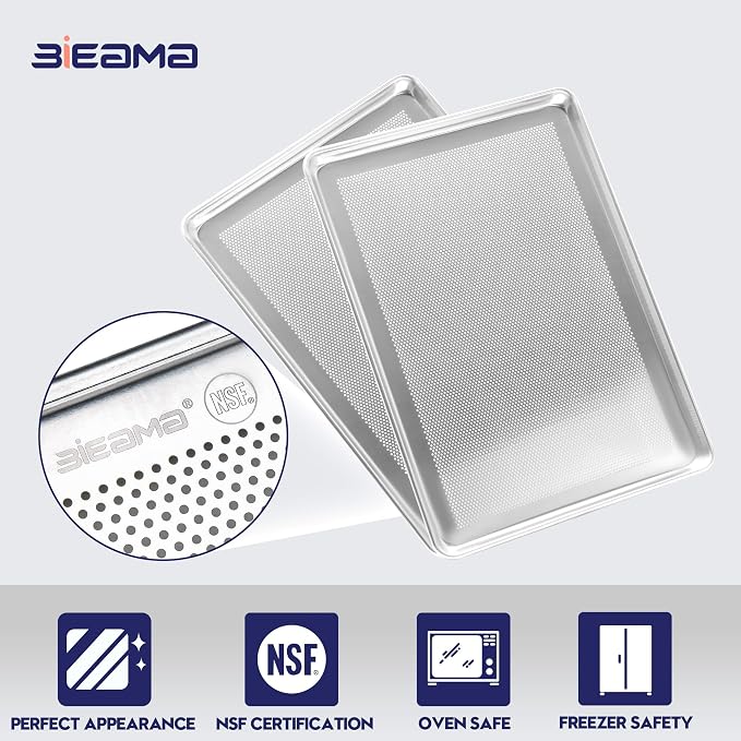 BIEAMA 12 Pack Full Size 26" x 18" Aluminum Baking Sheet Pan Perforated - Image 3