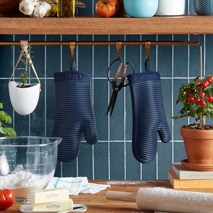 KITCHENAID Ribbed Soft Silicone Oven Mitt 2-Pack Set, Ink Blue - Image 2
