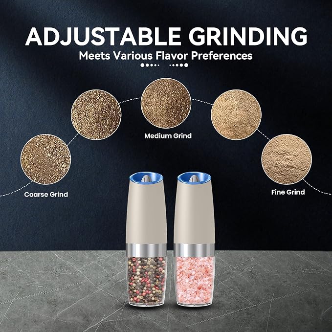 UNNEES Gravity Electric Salt and Pepper Grinder set of 2, Automatic Salt And - Image 3
