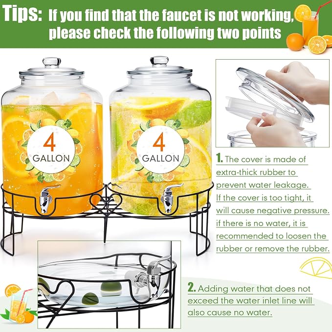 Honeydak 2 Pack 4 Gallon Glass Beverage Dispenser - Image 3