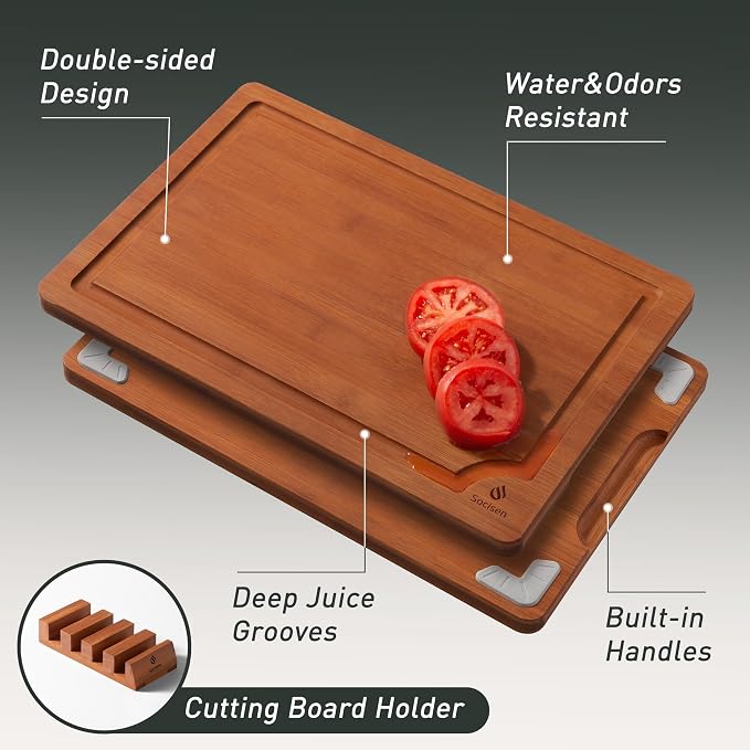 Bamboo Cutting Board Set Non Slip Feet - Image 4
