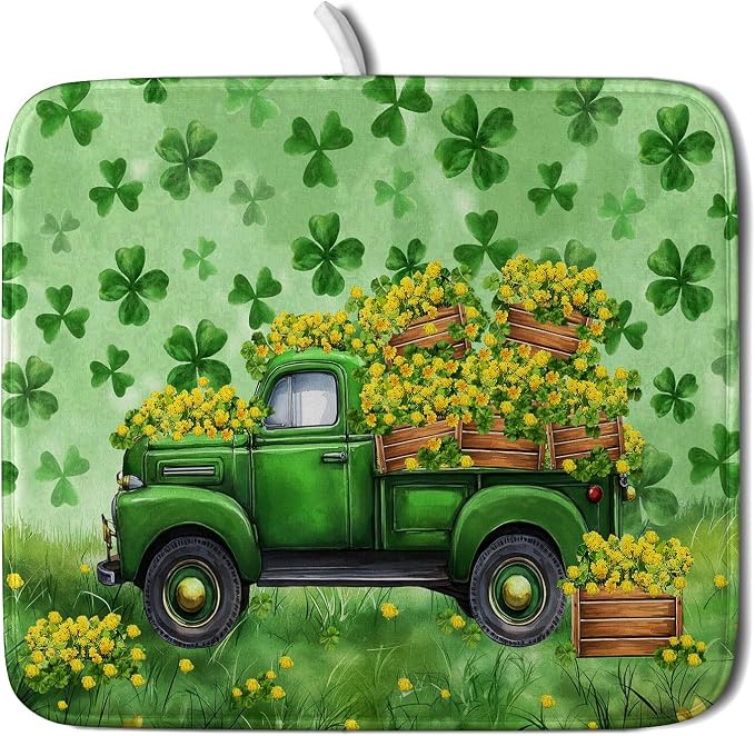 Holiday Truck Drying Dish Mat Green Lovely Clovers Decoration Cloth Dish Drain by Giwawa