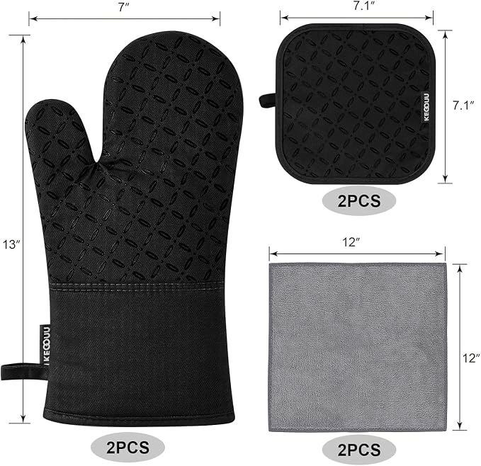 KEGOUU Oven Mitts and Pot Holders 6pcs Set, Kitchen Oven Glove High Heat - Image 2