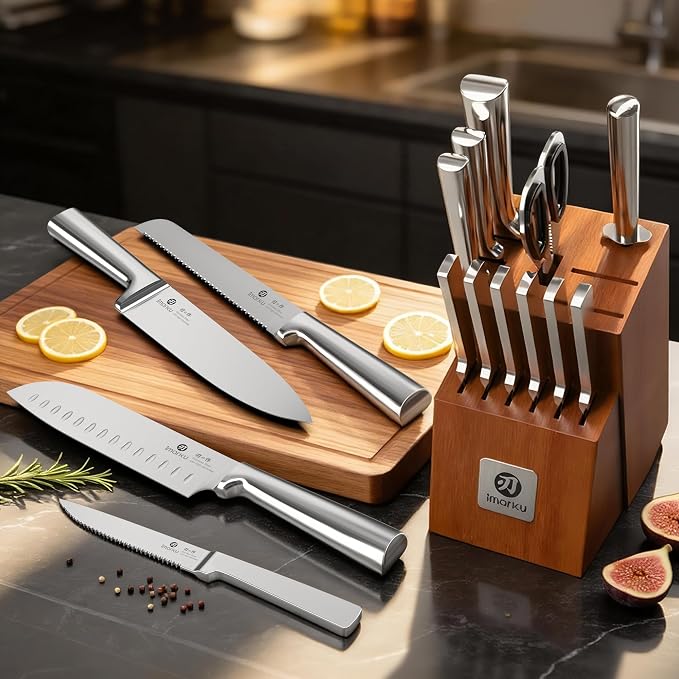 imarku 15-Piece Knife Block Set Built-in Sharpener, Japanese High Carbon - Image 9