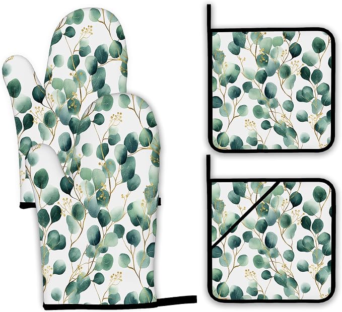 Eucalyptus Leaf Oven Mitts and Pot Holders Set by Unknown