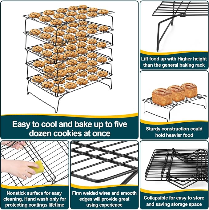 P&P CHEF Cooling Rack, 5-Tier Stainless Steel Stackable Baking Cooking Racks - Image 3