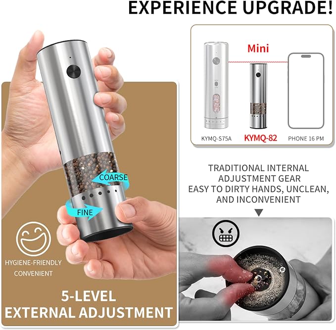Mini Electric Salt and Pepper Grinder Stainless steel, USB Rechargeable - Image 5