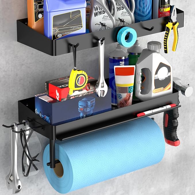 ZUNTO Pack of 2 Black Paper Towel Holder and Organizer Shelf - Image 8