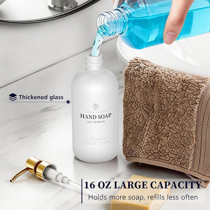 White Glass Soap Dispenser Set of 2, 16oz Hand and Dish Soap Dispenser - Image 5