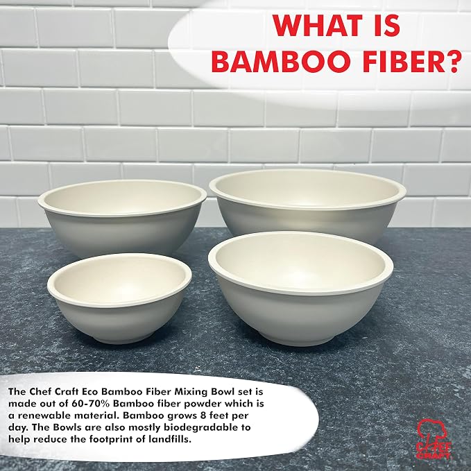 Chef Craft Eco Bamboo Fiber Mixing Bowl Set, 4 Piece - Image 3