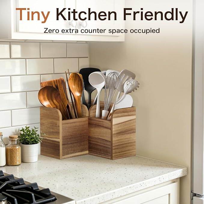 Acacia Wood Kitchen Utensil Holders - Image 5