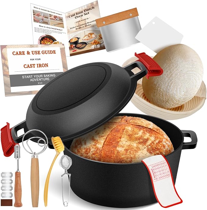 Cast Iron Dutch Oven for Bread Baking, Banneton Bread Proofing Basket Sourdough by NZQXJXZ