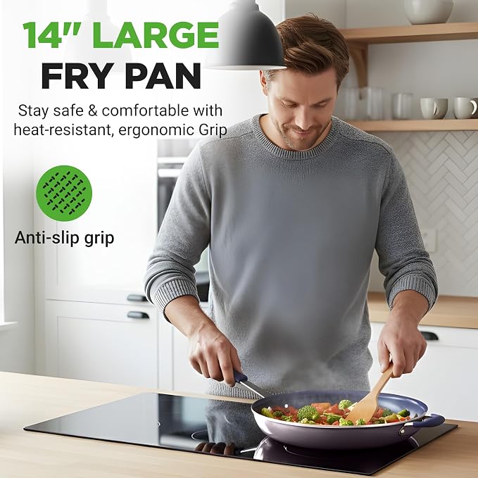 NutriChef 14" Fry Pan With Lid - Image 7