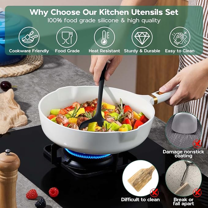 Onader Silicone Cooking Utensils Set, 10 Pieces Black Kitchen Utensils - Image 5