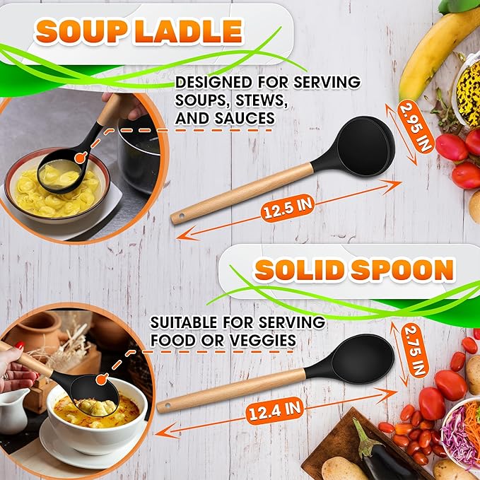 14 PCs Black Silicone Cooking Utensils Set - Image 2
