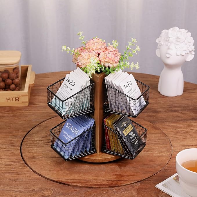 HTB Carousel Tea Bag Organizer for Counter, 2 Tier Tea Bag Holder - Image 5