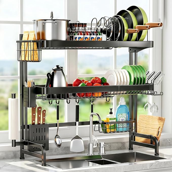 Over The Sink Dish Drying Rack, Adjustable 3 Tier Large Capacity Stainless by GoodProductsGoodLife