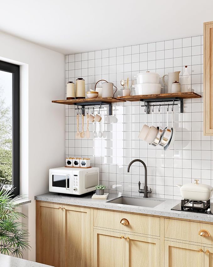 CHOEZON Wall-Mounted Pot Racks, Floating Shelves, Vintage Pot Hangers - Image 3