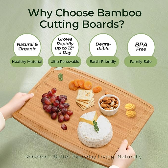 Keechee Dishwasher Safe Bamboo Cutting Boards 15.4x11.7in Heat-Resistant - Image 6
