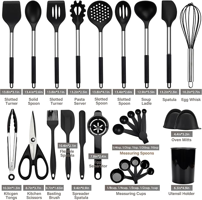 QMVESS Silicone Cooking Utensils Set, 446°F Heat Resistant Spatula, Spoons Set - Image 3