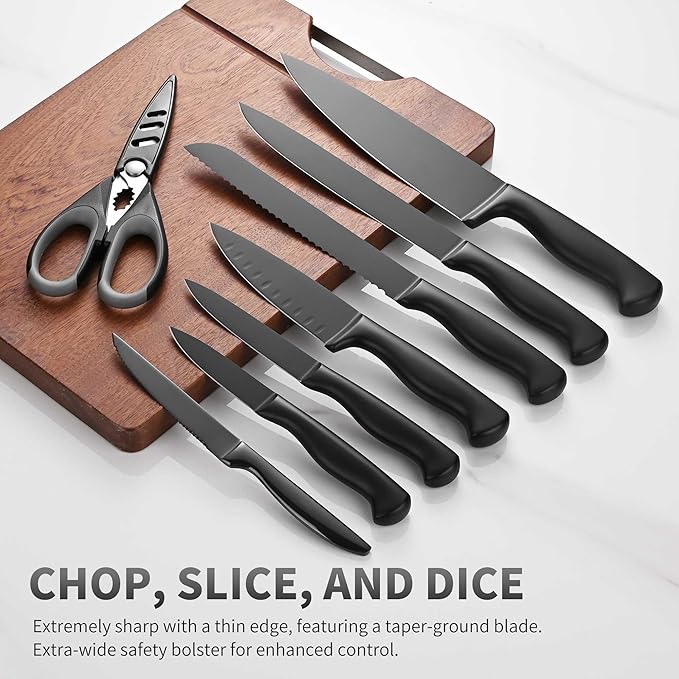 Black Knives Set, 15-Piece Stainless Steel Kitchen Knife Block Sets - Image 5