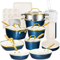 Gotham Steel Hammered 20Pcs Ceramic Cookware Set, Induction Pots and Pans Set by GothamSteel