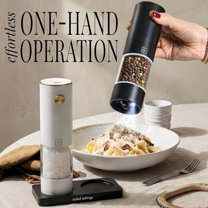Rechargeable Electric Salt and Pepper Grinder Set – Sleek Stainless Steel White - Image 2